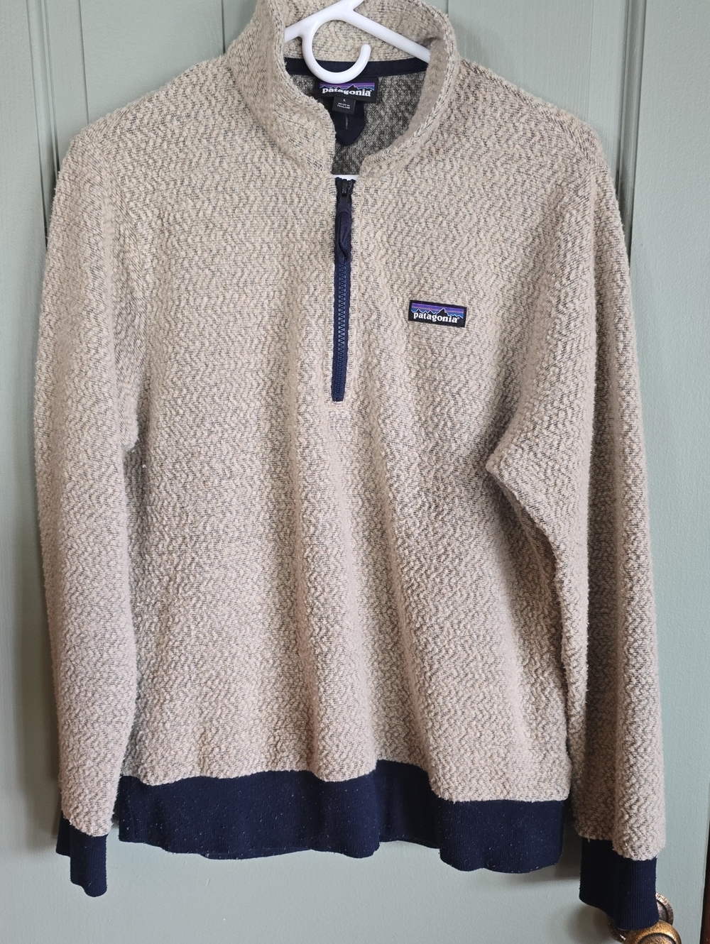 Patagonia Beige Fleece Half-Zip with Navy Trim